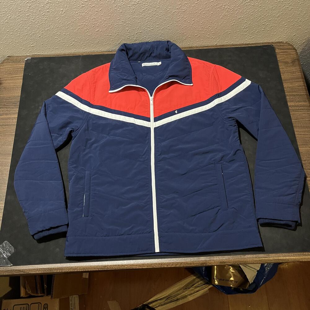 Criquet Jacket Mens XL Blue Red Nylon Quilted Full Zip Retro Colorblock